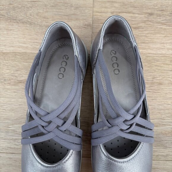 Ecco Womens Babett Criss Cross Mary Jane Flats Size 37 Pewter Strappy Leather - Picture 4 of 15